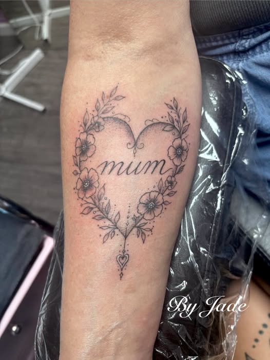 Floral heart memorial — Forearm · Fine line by Déjà Vu Tattoo, Bedworth